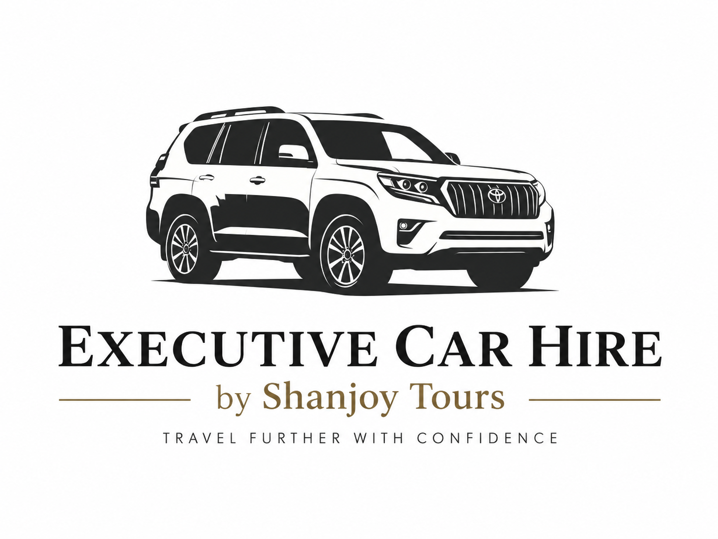 Executive Car Hire by Shanjoy Tours logo featuring a Toyota Prado style SUV